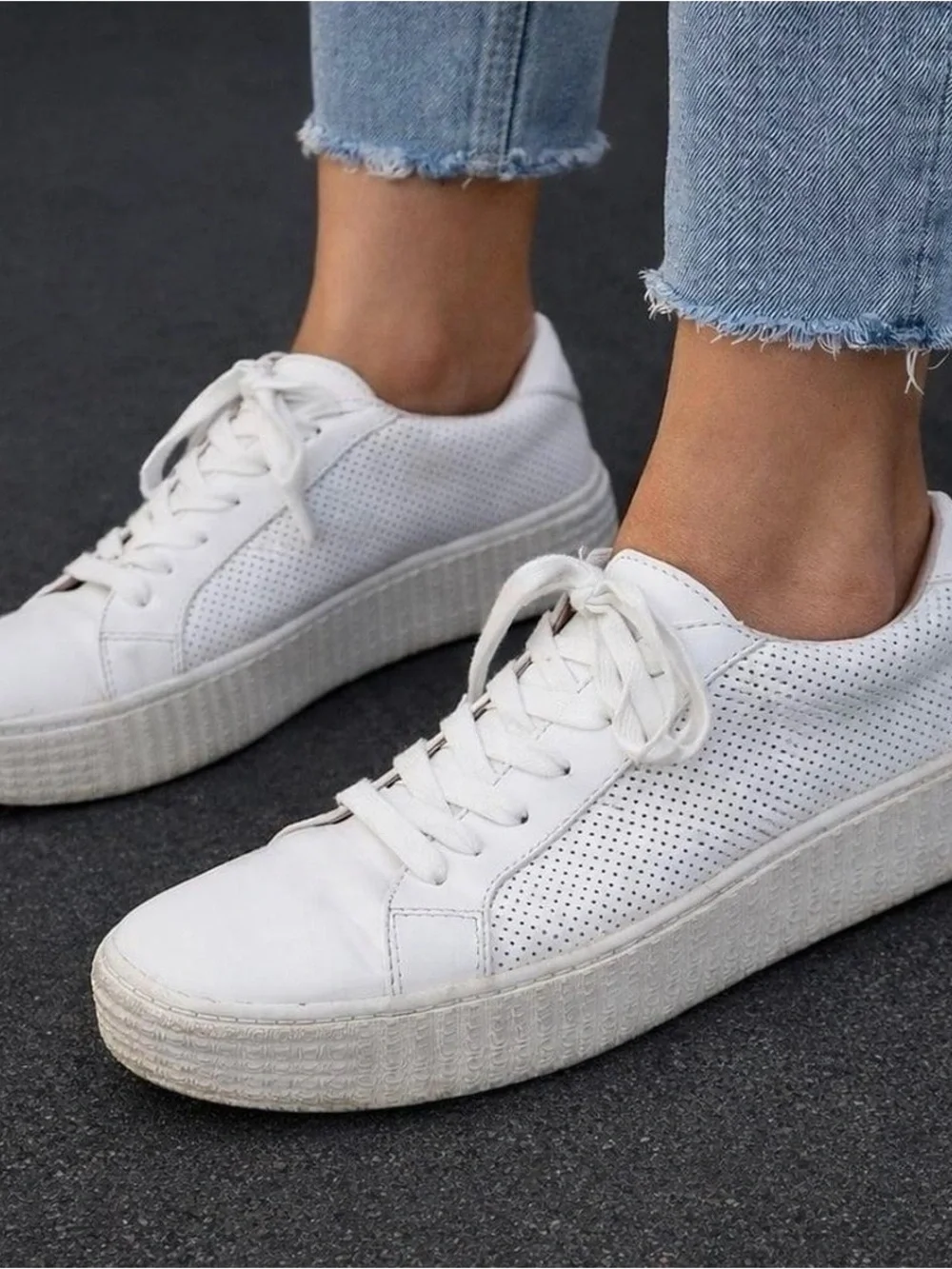Steve Madden White Perforated Platform Sneakers